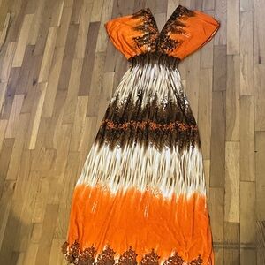 Orange/Brown Boho Maxi Dress